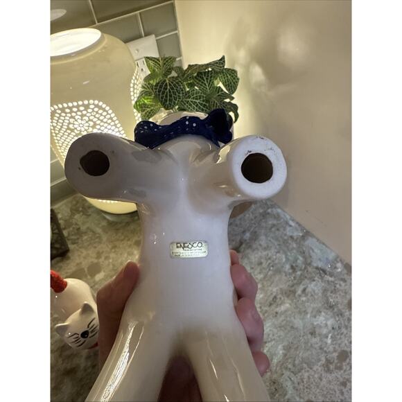 VINTAGE ENESCO CERAMIC SMILING CATS WITH POLKA DOT BOWS & TAILS - Picture 13 of 13